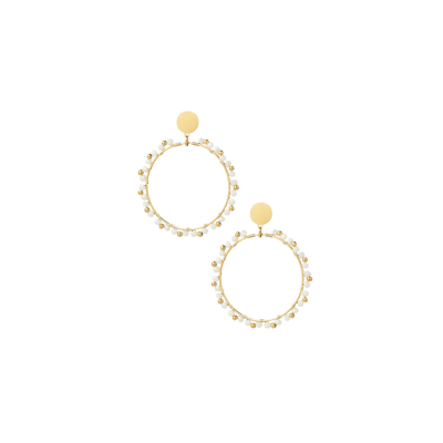 Oorbellen rond kraaltjes goud/wit