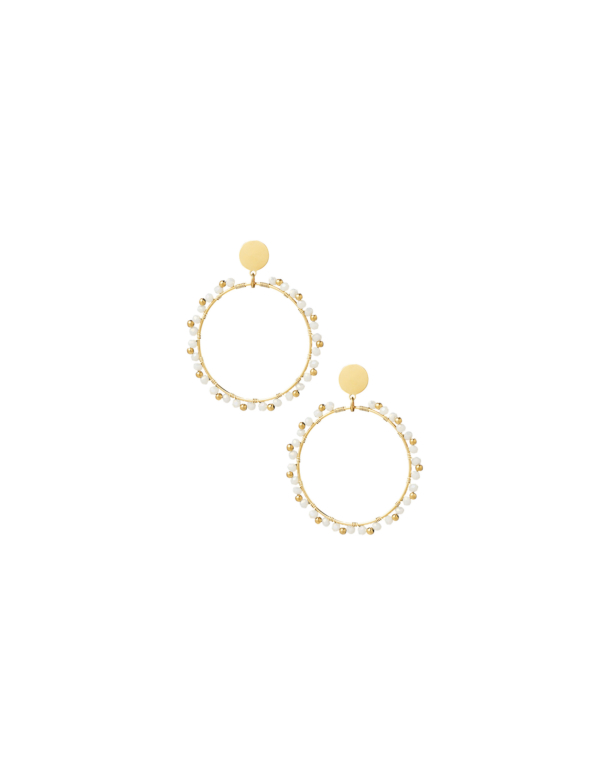Oorbellen rond kraaltjes goud/wit Oorbellen rond kraaltjes goud/wit