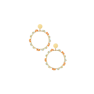 Oorbellen rond kraaltjes goud/blauw/oranje