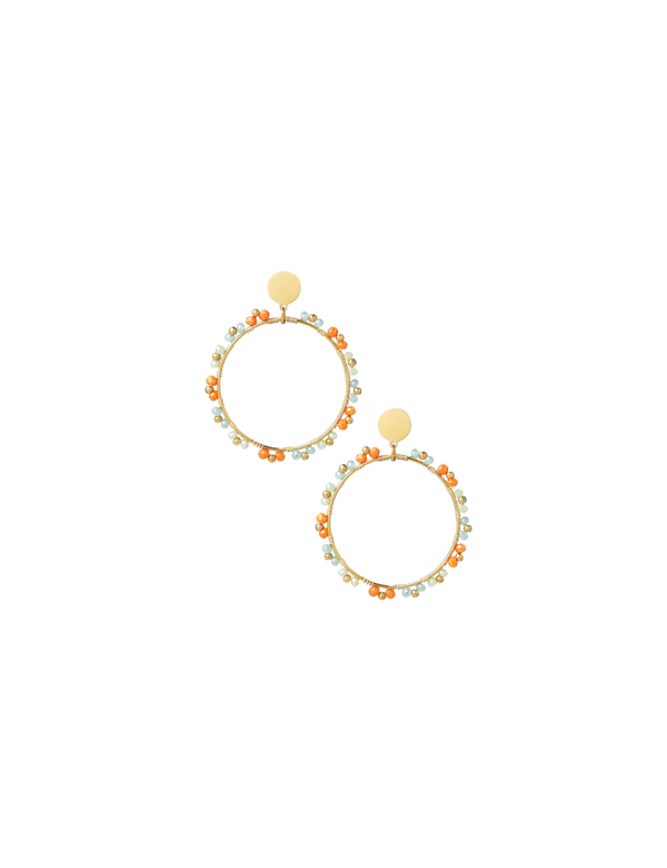 Oorbellen rond kraaltjes goud/blauw/oranje Oorbellen rond kraaltjes goud/blauw/oranje