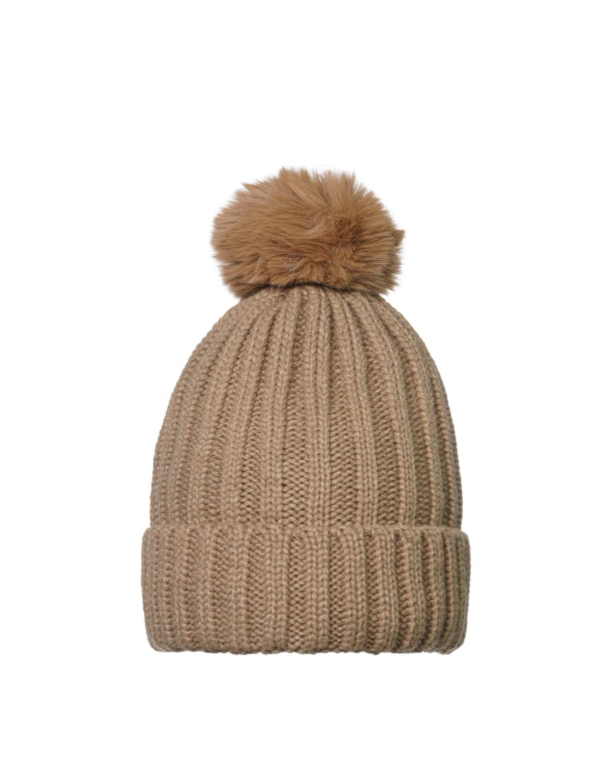 Muts met pom beige